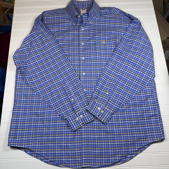 Brooks Brothers Casual Button Up Men's XL Blue Yellow White Plaid Supima Casual - Picture 2 of 5